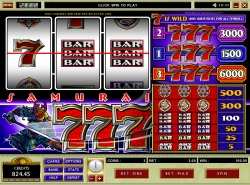 Samurai Sevens slot - 3 reel three line and 3 coin slot machine